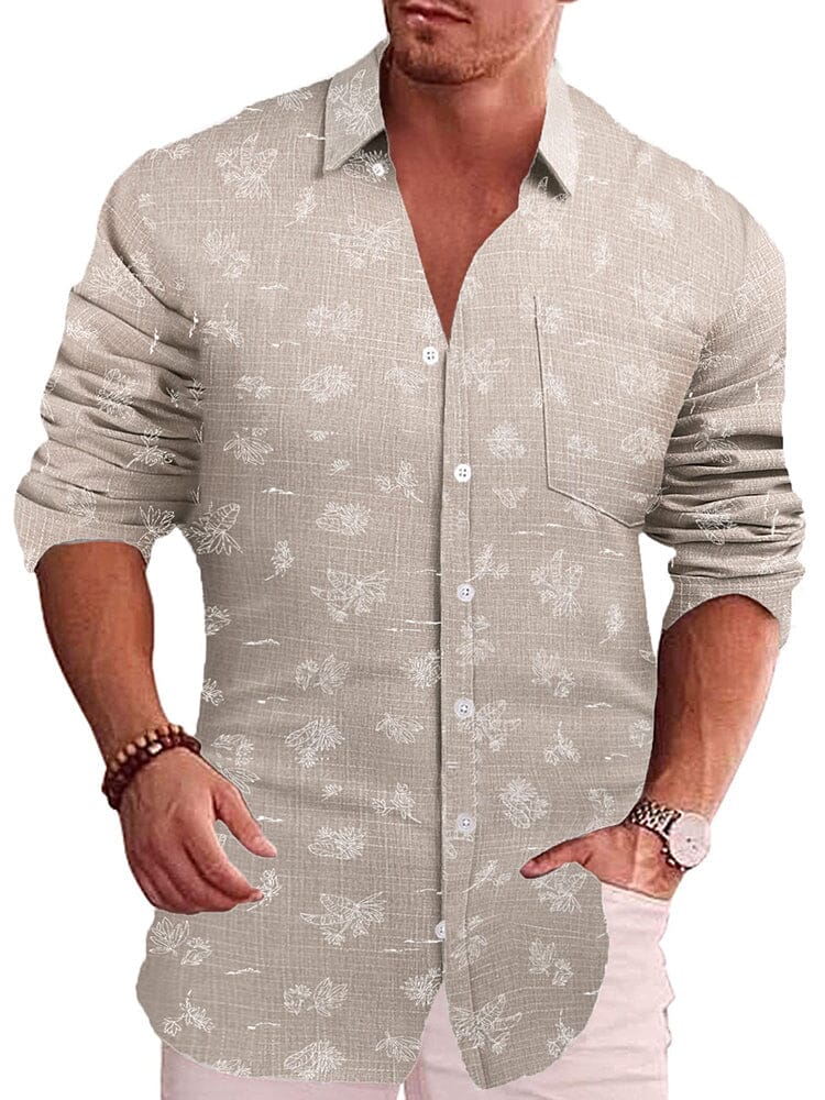 Klassisch Casual Printed Knopf Down Baumwolle Leinen Hemd