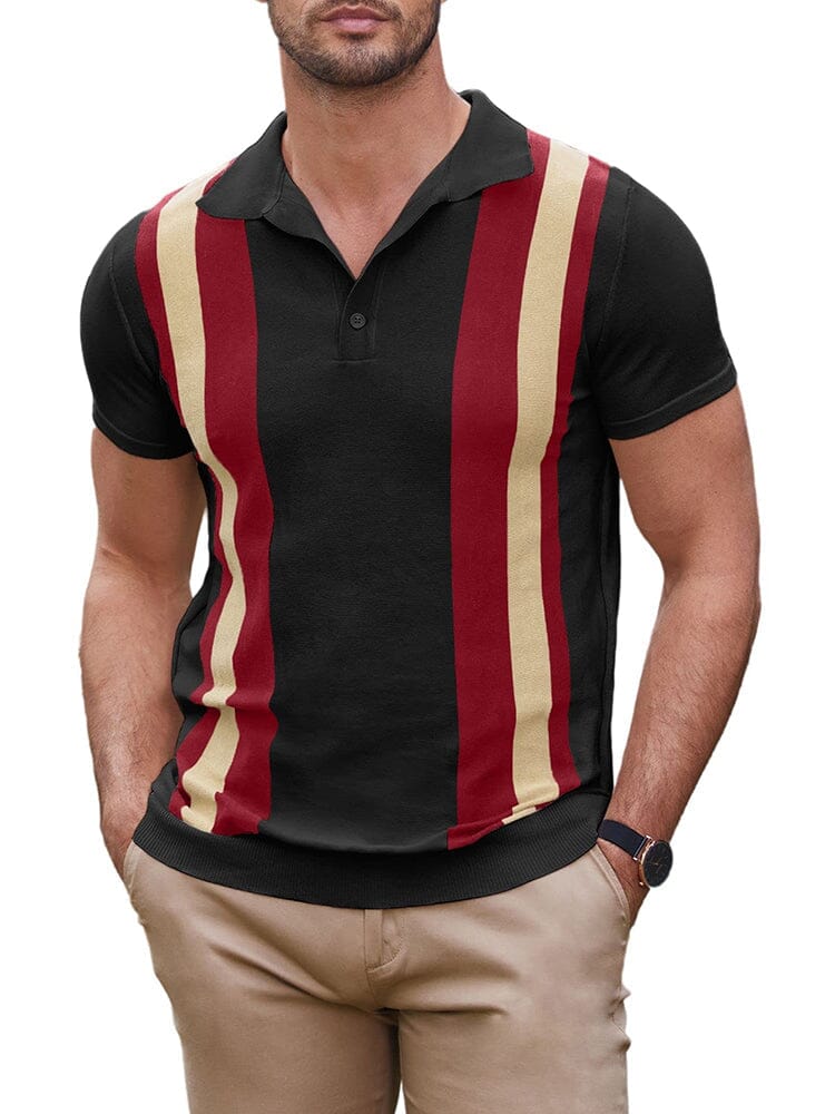 Vintage Stripe Kurz Ärmel Strick Polo Hemd