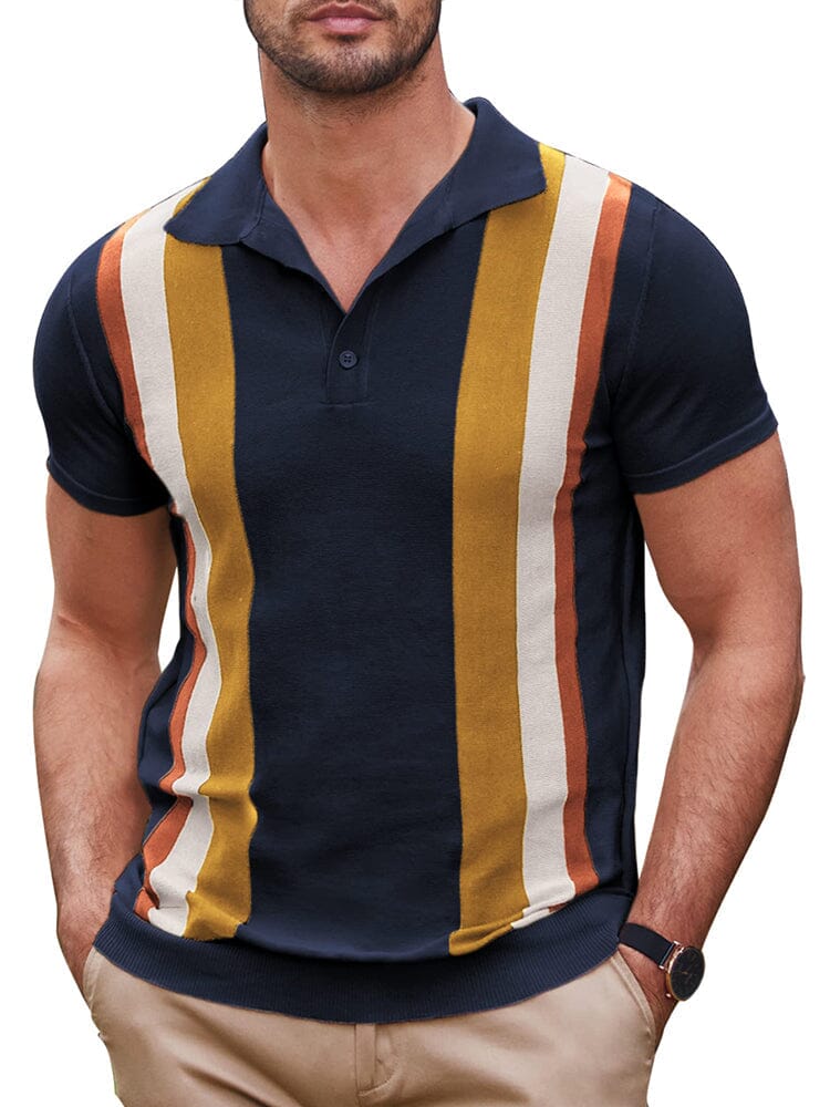 Vintage Stripe Kurz Ärmel Strick Polo Hemd