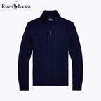 Ralph Lauren Pull En Cachemire Torsadé Col Zippé 1/4 Cercle Héritage Bleu Marine S 