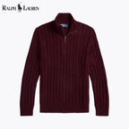 Ralph Lauren Pull En Cachemire Torsadé Col Zippé 1/4 Cercle Héritage Bordeaux S 