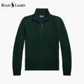 Ralph Lauren Pull En Cachemire Torsadé Col Zippé 1/4 Cercle Héritage Vert S 