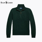 Ralph Lauren Pull En Cachemire Torsadé Col Zippé 1/4 Cercle Héritage Vert S 