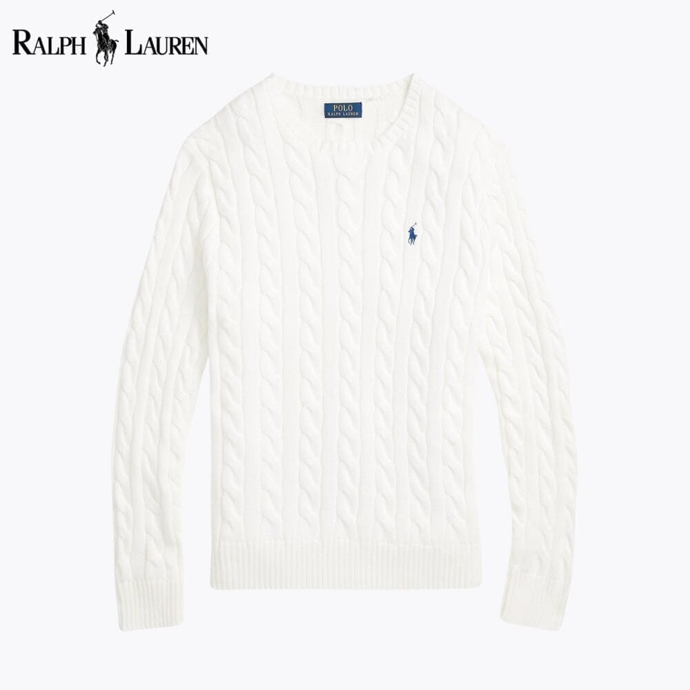 Ralph Lauren Pull En Coton Torsadé Cercle Héritage Blanc S 