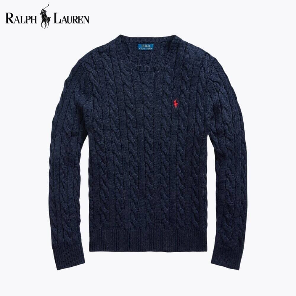 Ralph Lauren Pull En Coton Torsadé Cercle Héritage Bleu Marine S 