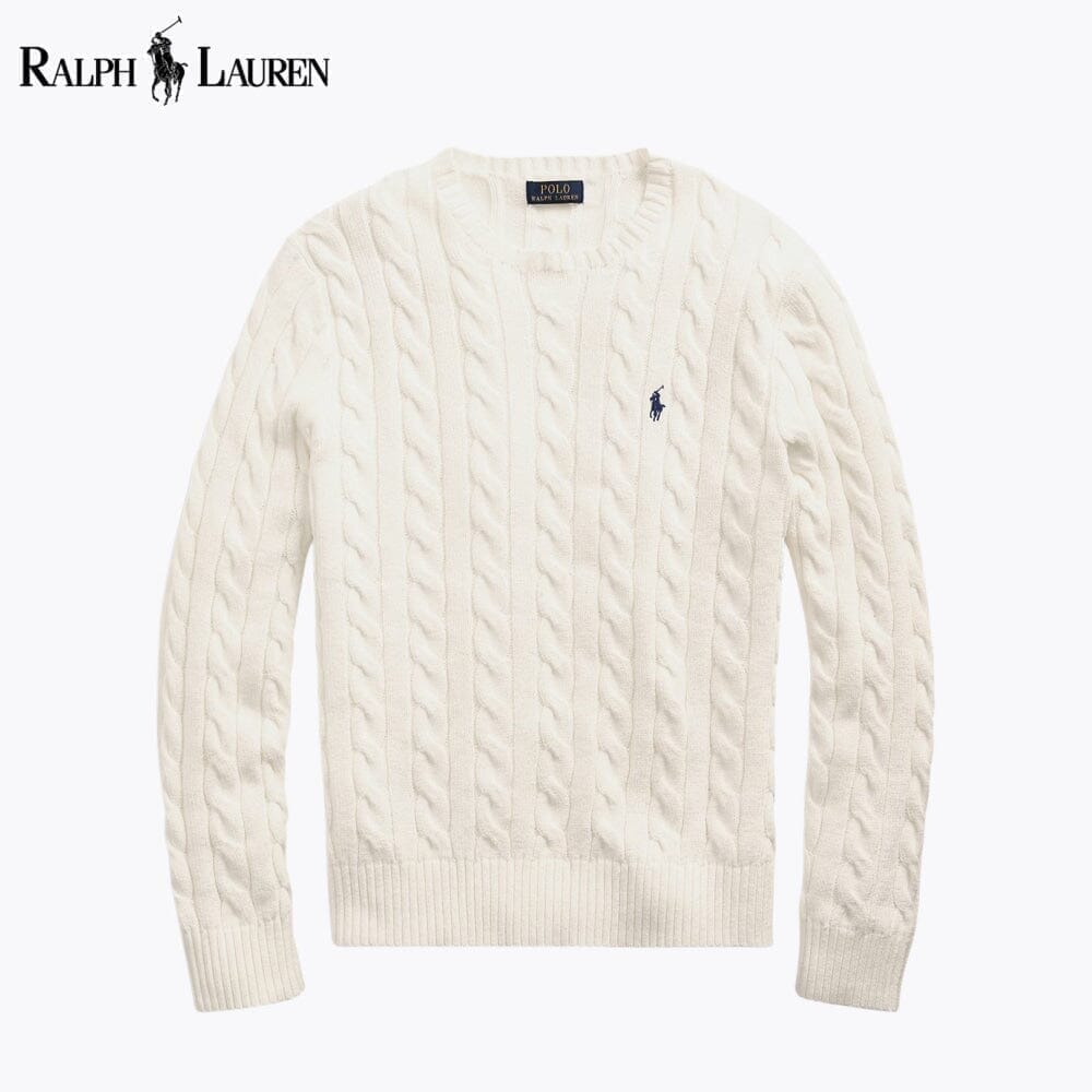Ralph Lauren Pull En Coton Torsadé Cercle Héritage Crème S 