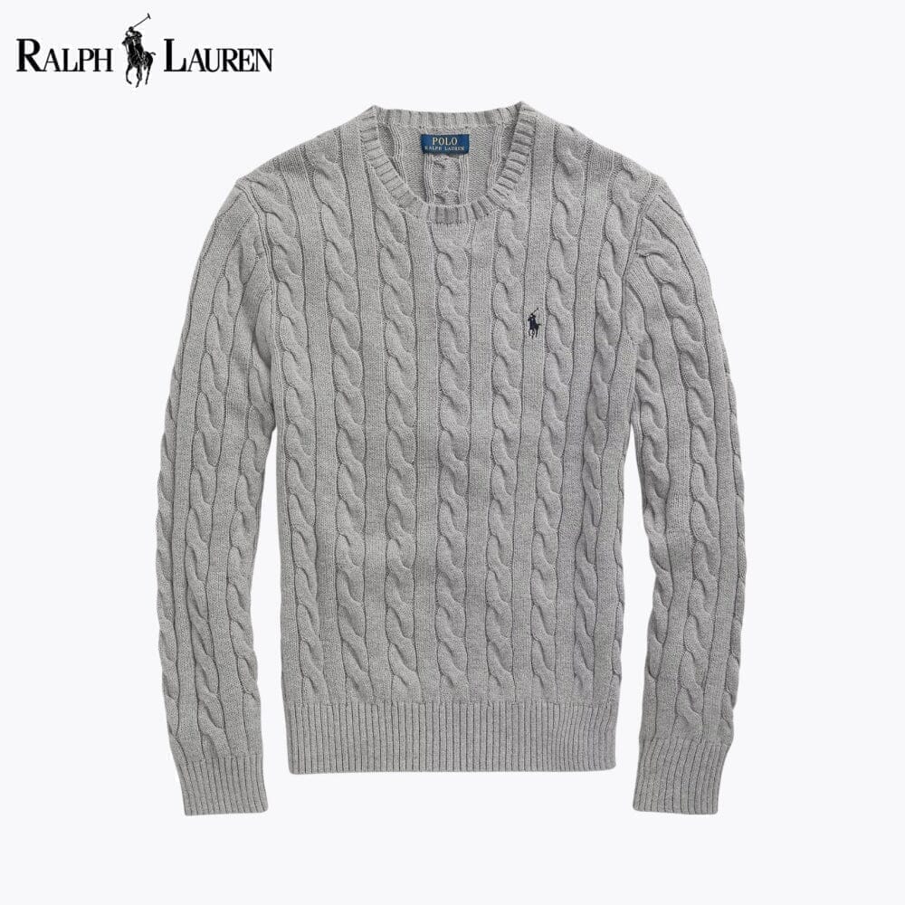 Ralph Lauren Pull En Coton Torsadé Cercle Héritage Gris S 