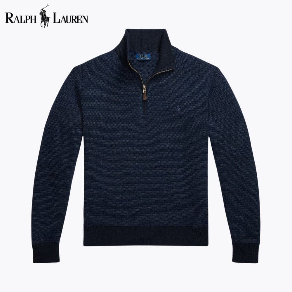 Ralph Lauren Pull En Laine Lavable Col Zippé 1/4 Cercle Héritage Bleu Marine S 