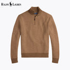 Ralph Lauren Pull En Laine Lavable Col Zippé 1/4 Cercle Héritage Camel S 