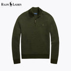 Ralph Lauren Pull En Laine Lavable Col Zippé 1/4 Cercle Héritage Olive S 