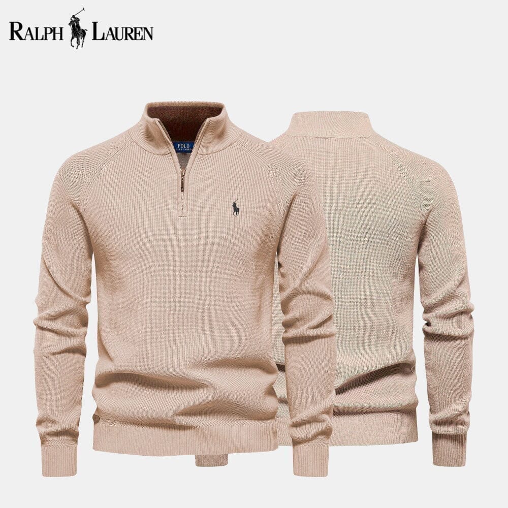 Ralph Lauren Pull En Laine Torsadé Zippé Cercle Héritage Beige S 