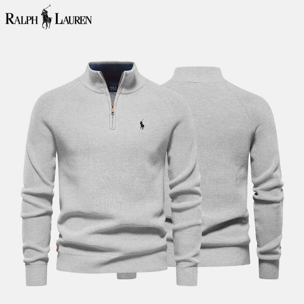 Ralph Lauren Pull En Laine Torsadé Zippé Cercle Héritage Gris S 