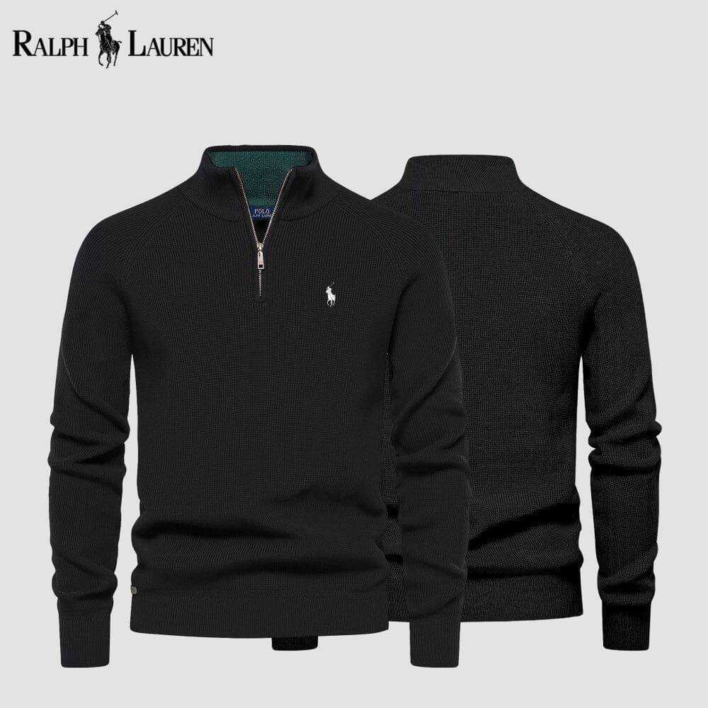 Ralph Lauren Pull En Laine Torsadé Zippé Cercle Héritage Noir S 