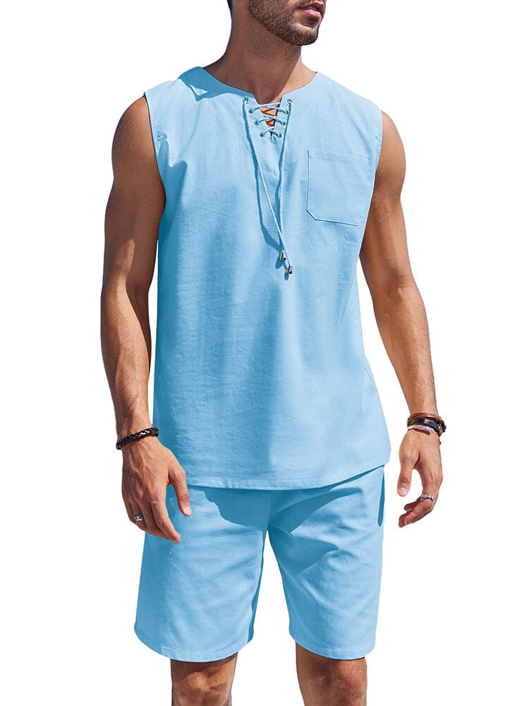 Casual 2 Teil Leinen Drawstring Tank Top Sets