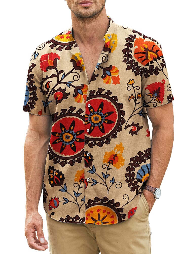 Klassisch Printed Leinen Blend Hemd
