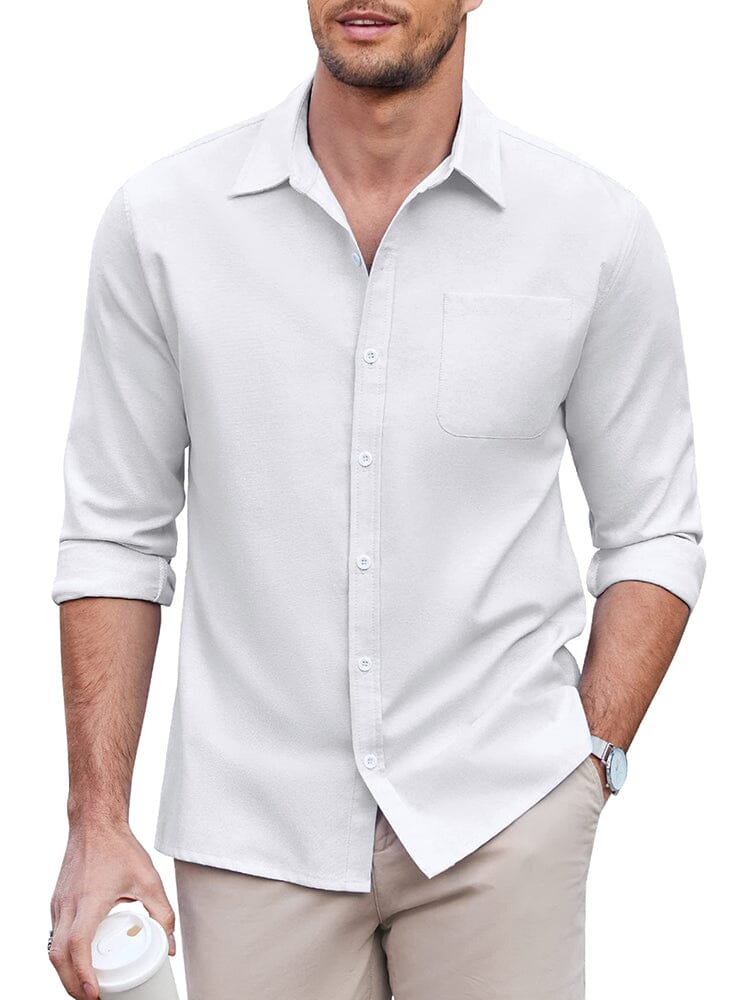 Klassisch Uni Lang Ärmel Knopf Hemd with Chest Pocket