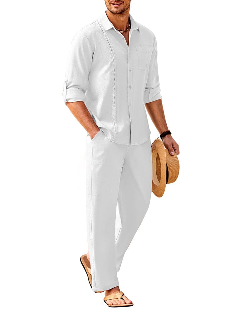 2 Teil Leinen Stil Lang Ärmel Strand Urlaub Outfits